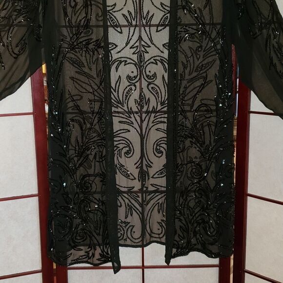 VNTG 80's Black Silk Beaded Sheer Jacket - Picture 3 of 9